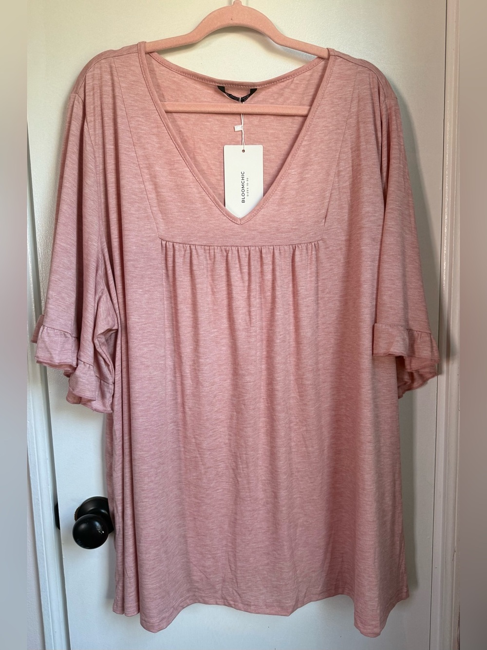 BloomChic Dusty Rose V-Neck Ruffle Sleeve Top